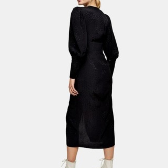TopShop Ruched Front Jacquard Midi Dress In Black US 4 NWT - Picture 3 of 12